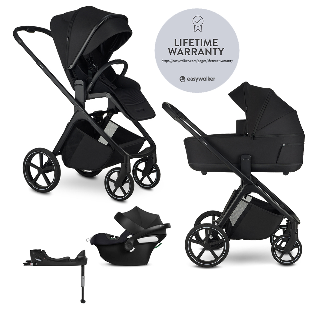 EASYWALKER Kočárek kombinovaný Zoey Pure Black + CYBEX Aton B2 i-Size + základna