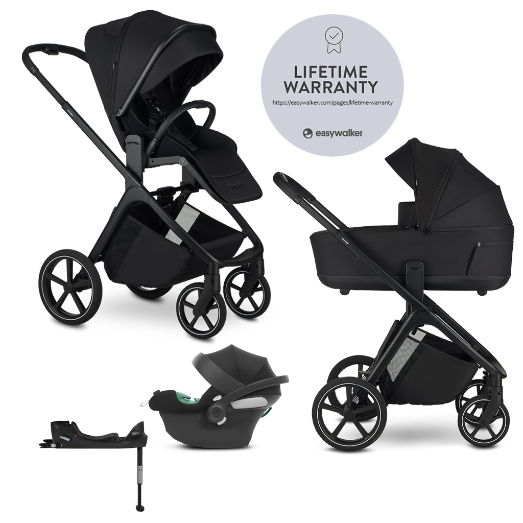 EASYWALKER Kočárek kombinovaný Zoey Pure Black + CYBEX Aton B2 i-Size + základna