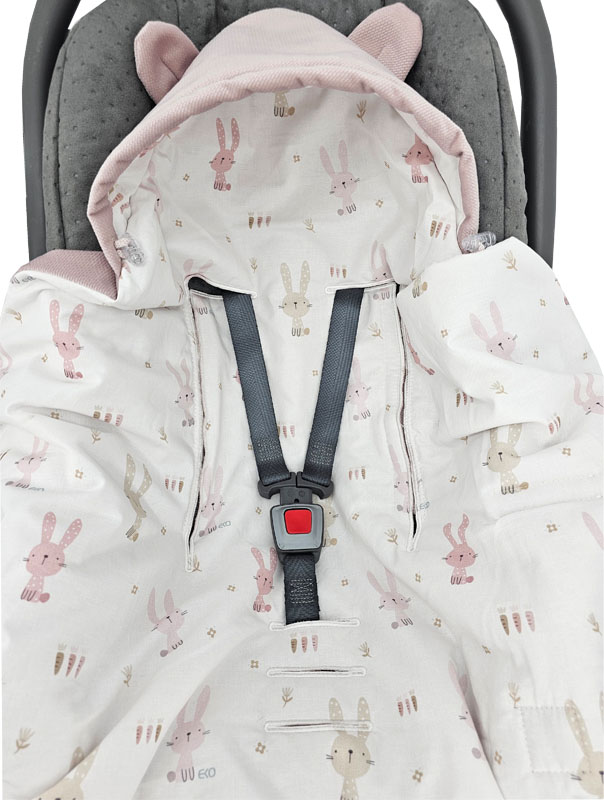 EKO Vak na spaní do autosedačky Velvet Bunny pink