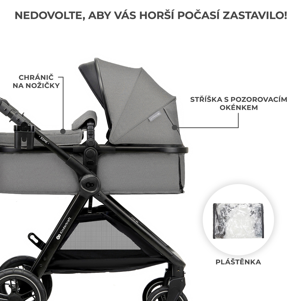 KINDERKRAFT Kočárek kombinovaný 3v1 Esme Moonlight Grey