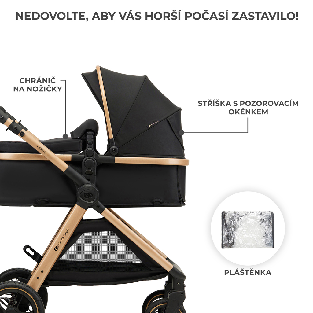 KINDERKRAFT Kočárek kombinovaný 3v1 Esme Pure Black