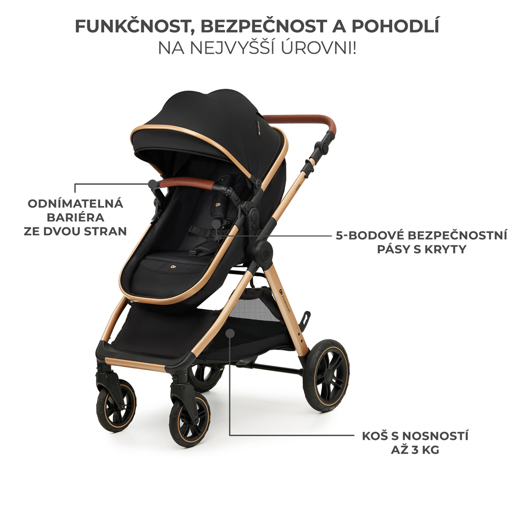 KINDERKRAFT Kočárek kombinovaný 3v1 Esme Pure Black