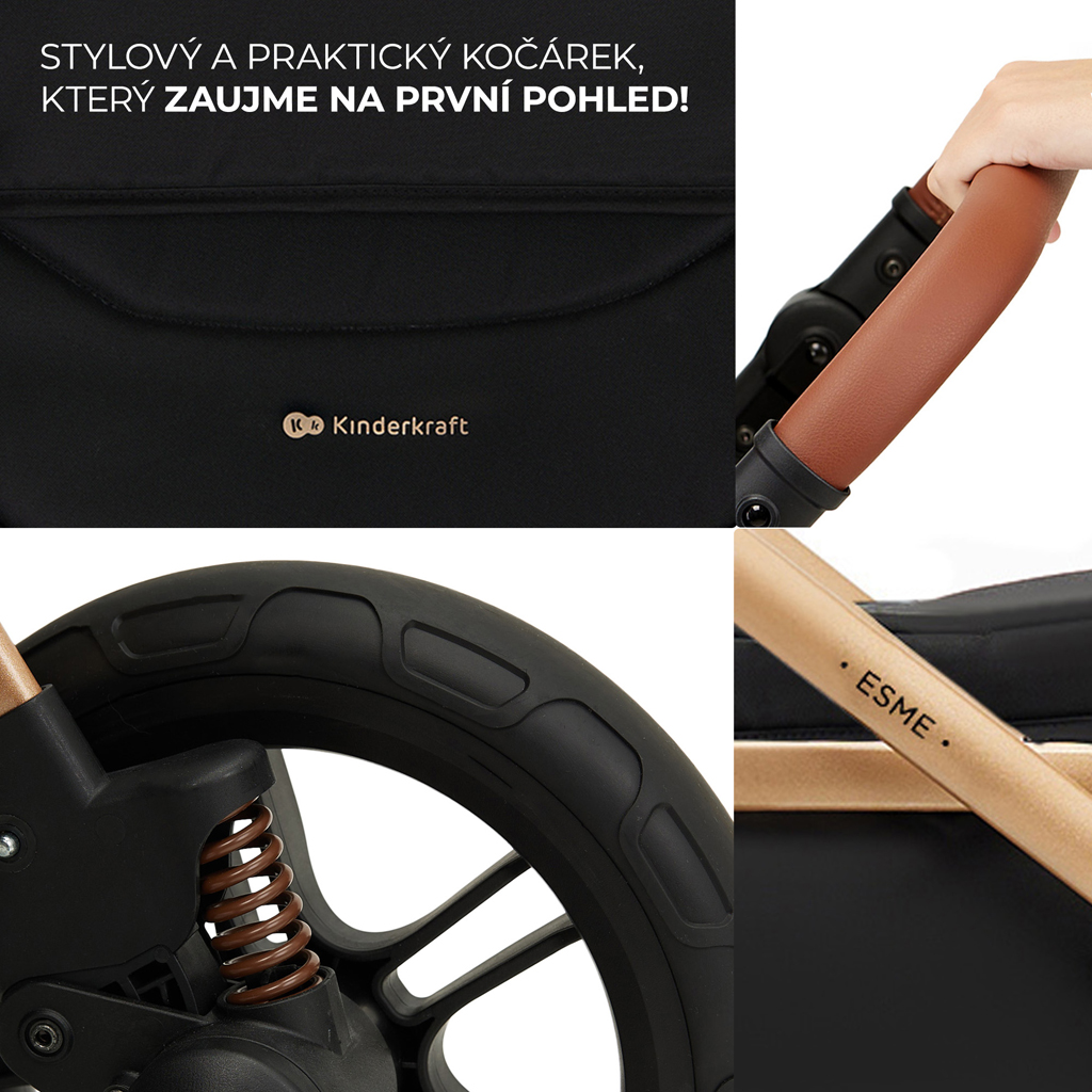 KINDERKRAFT Kočárek kombinovaný 3v1 Esme Pure Black