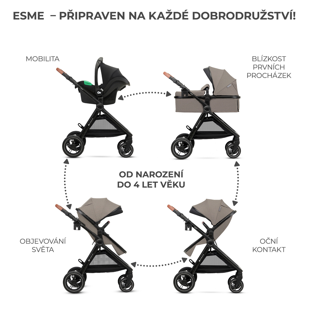 KINDERKRAFT Kočárek kombinovaný 3v1 Esme Sand Beige