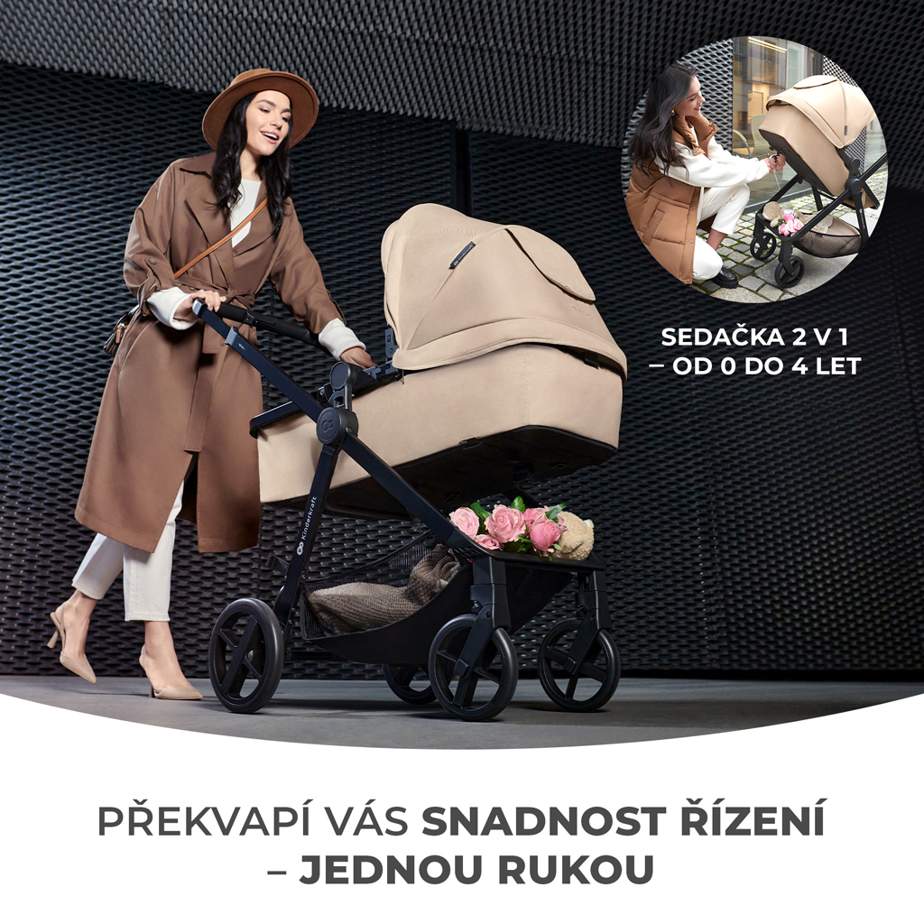 KINDERKRAFT Kočárek kombinovaný 3v1 Newly Classic black + Mink PRO