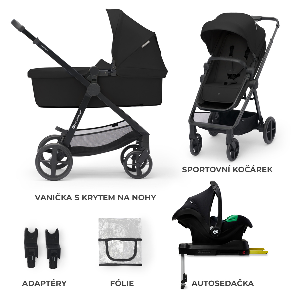 KINDERKRAFT Kočárek kombinovaný 4v1 Newly Classic Black + Mink PRO