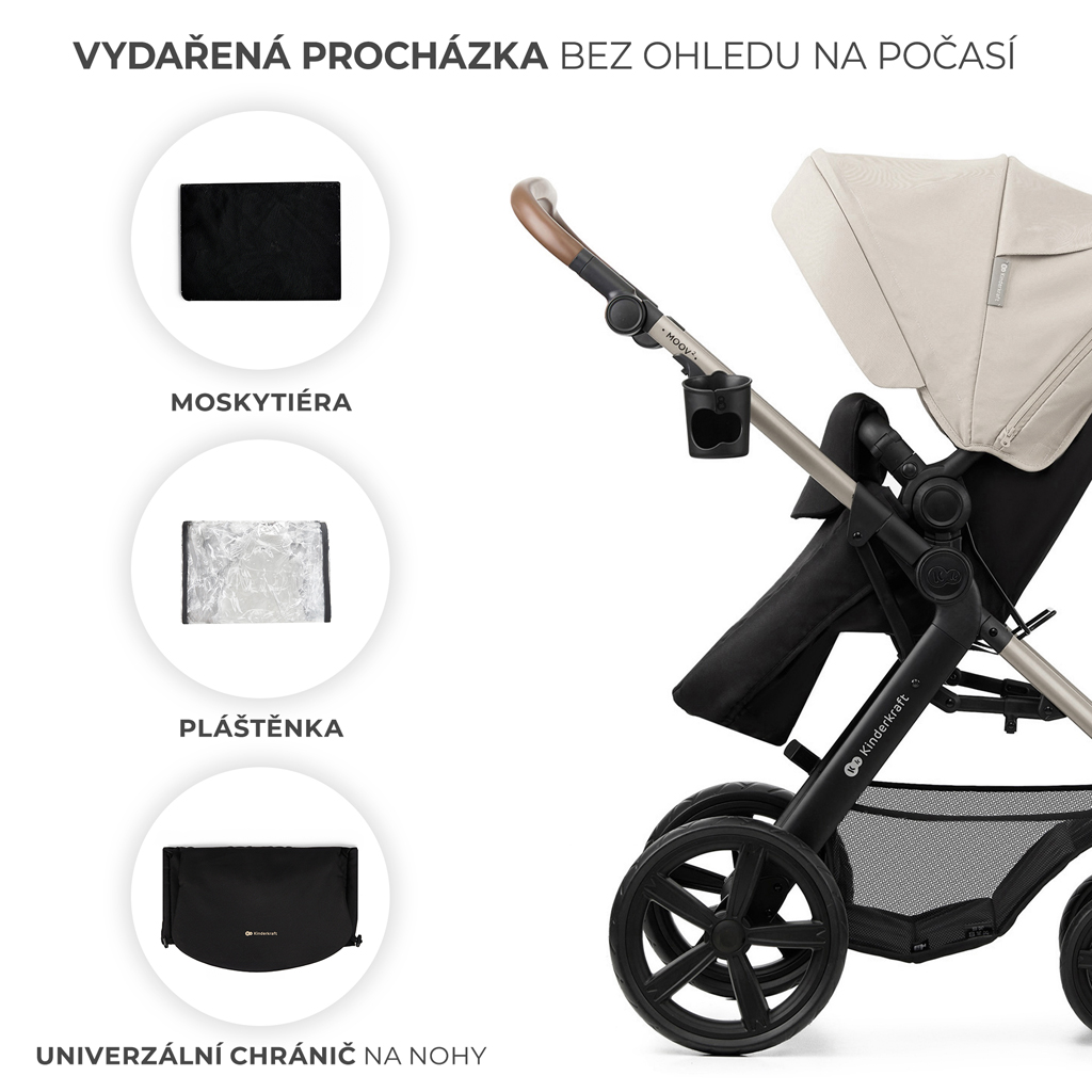 KINDERKRAFT Kočárek kombinovaný Moov 2 3v1 Moonlight Grey - pěnová kola
