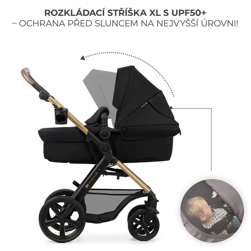 KINDERKRAFT Kočárek kombinovaný Moov 2 3v1 Pure Black - pěnová kola