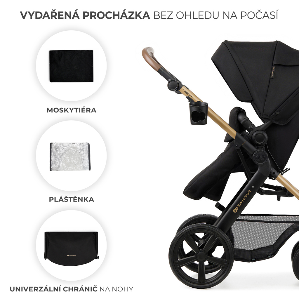 KINDERKRAFT Kočárek kombinovaný Moov 2 3v1 Pure Black - pěnová kola