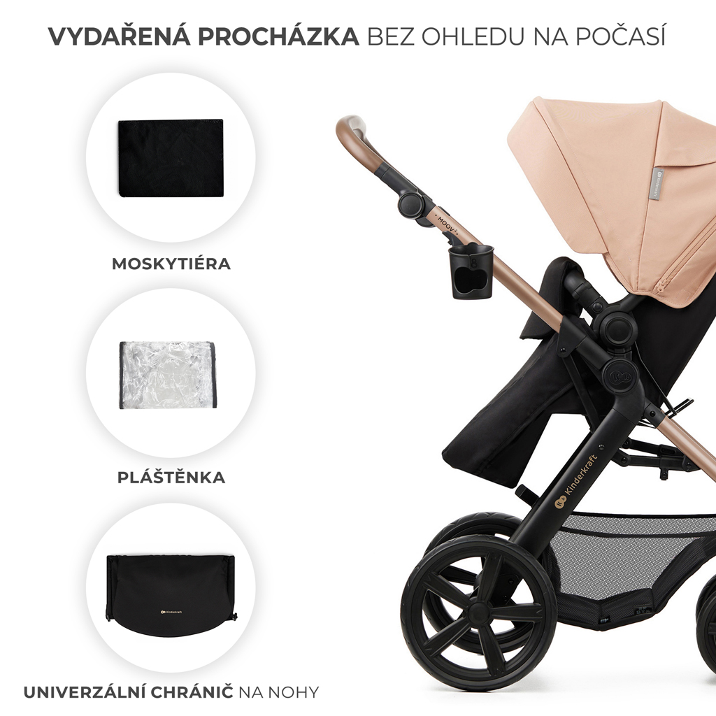 KINDERKRAFT Kočárek kombinovaný Moov 2 3v1 Sand Beige - pěnová kola