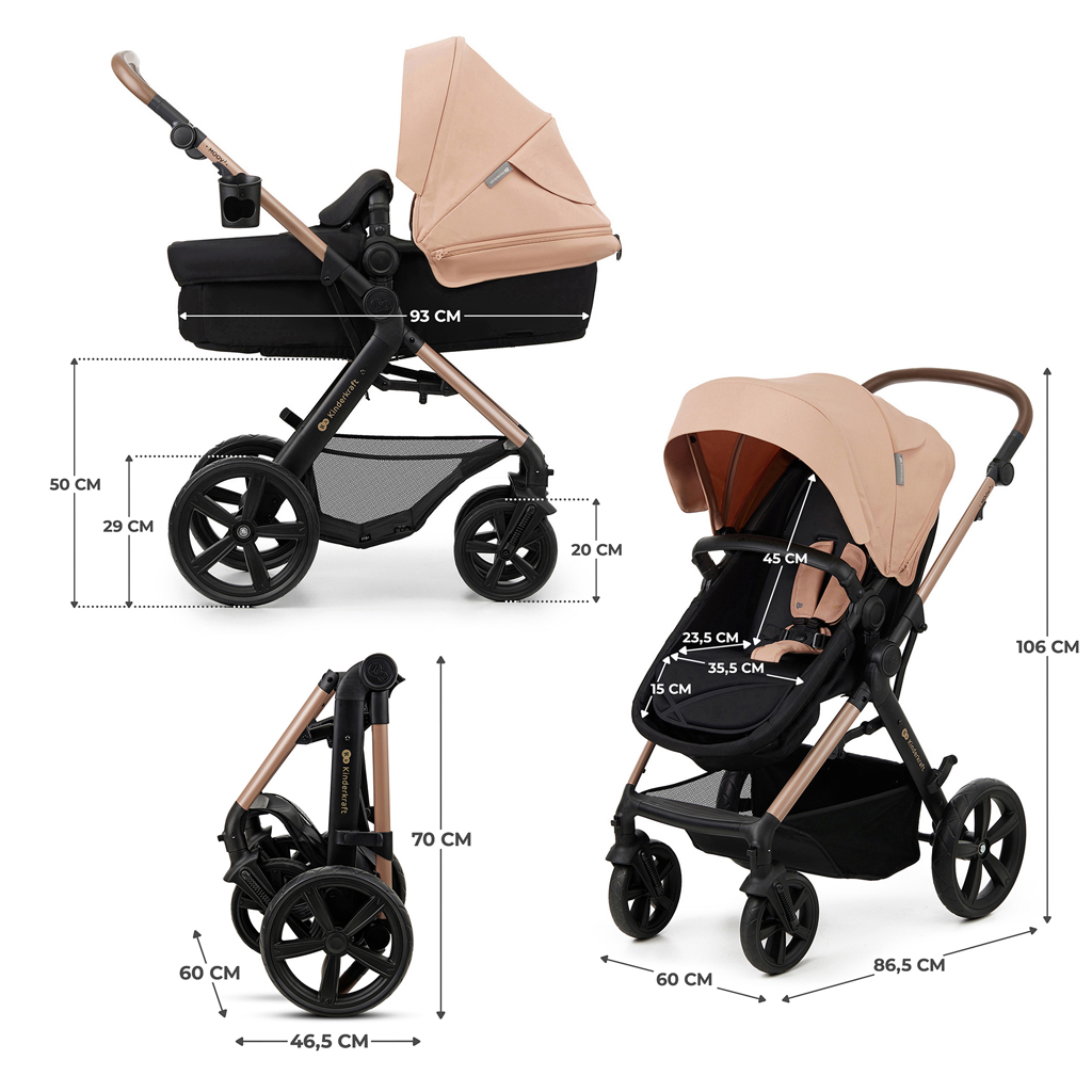 KINDERKRAFT Kočárek kombinovaný Moov 2 3v1 Sand Beige - pěnová kola
