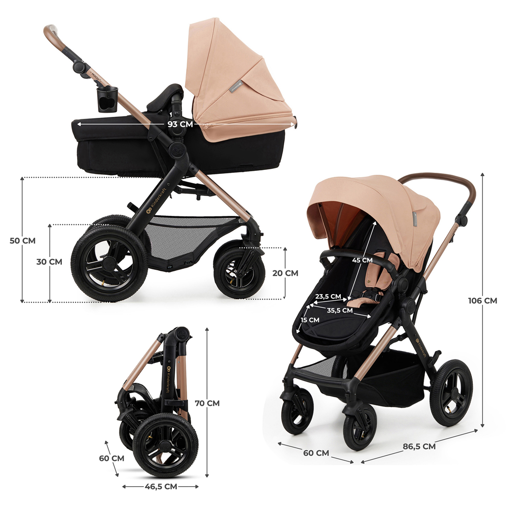 KINDERKRAFT Kočárek kombinovaný Moov 2 Air 3v1 Sand Beige