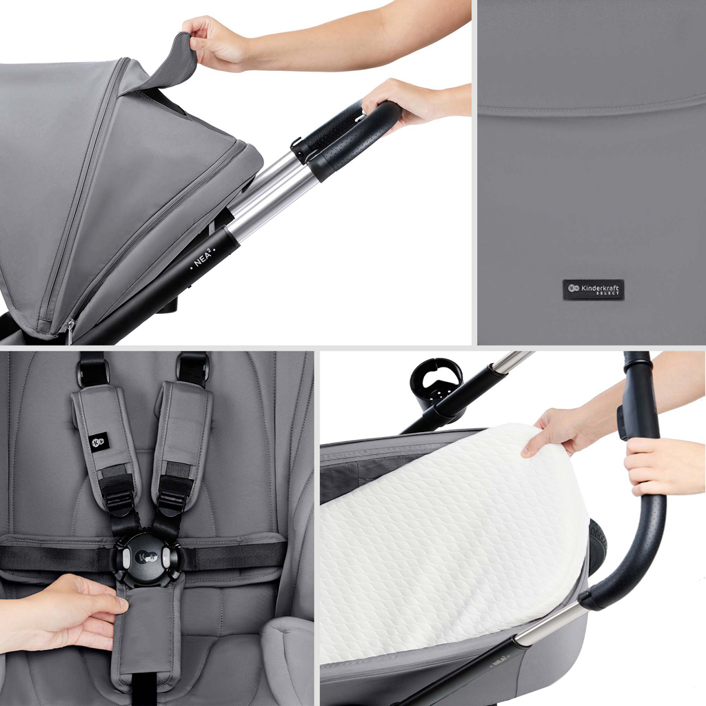 KINDERKRAFT Kočárek kombinovaný Nea 2 2v1 Platinum Grey