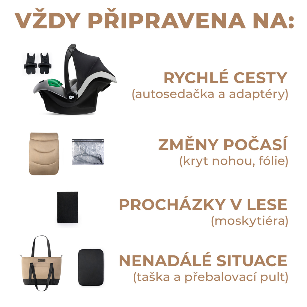 KINDERKRAFT SELECT Kočárek kombinovaný 3v1 Prime 2 Sandrose Beige, Premium
