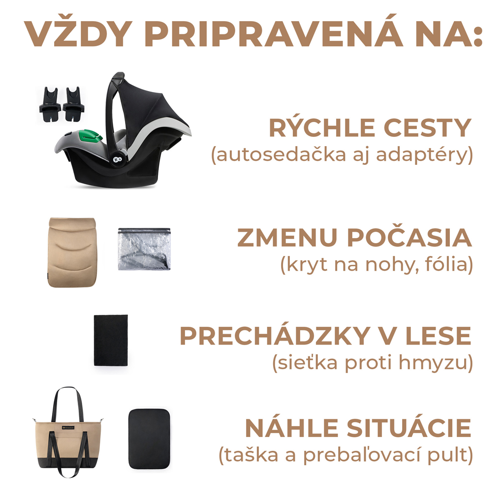 KINDERKRAFT SELECT Kočárek kombinovaný 3v1 Prime 2 Sandrose Beige, Premium
