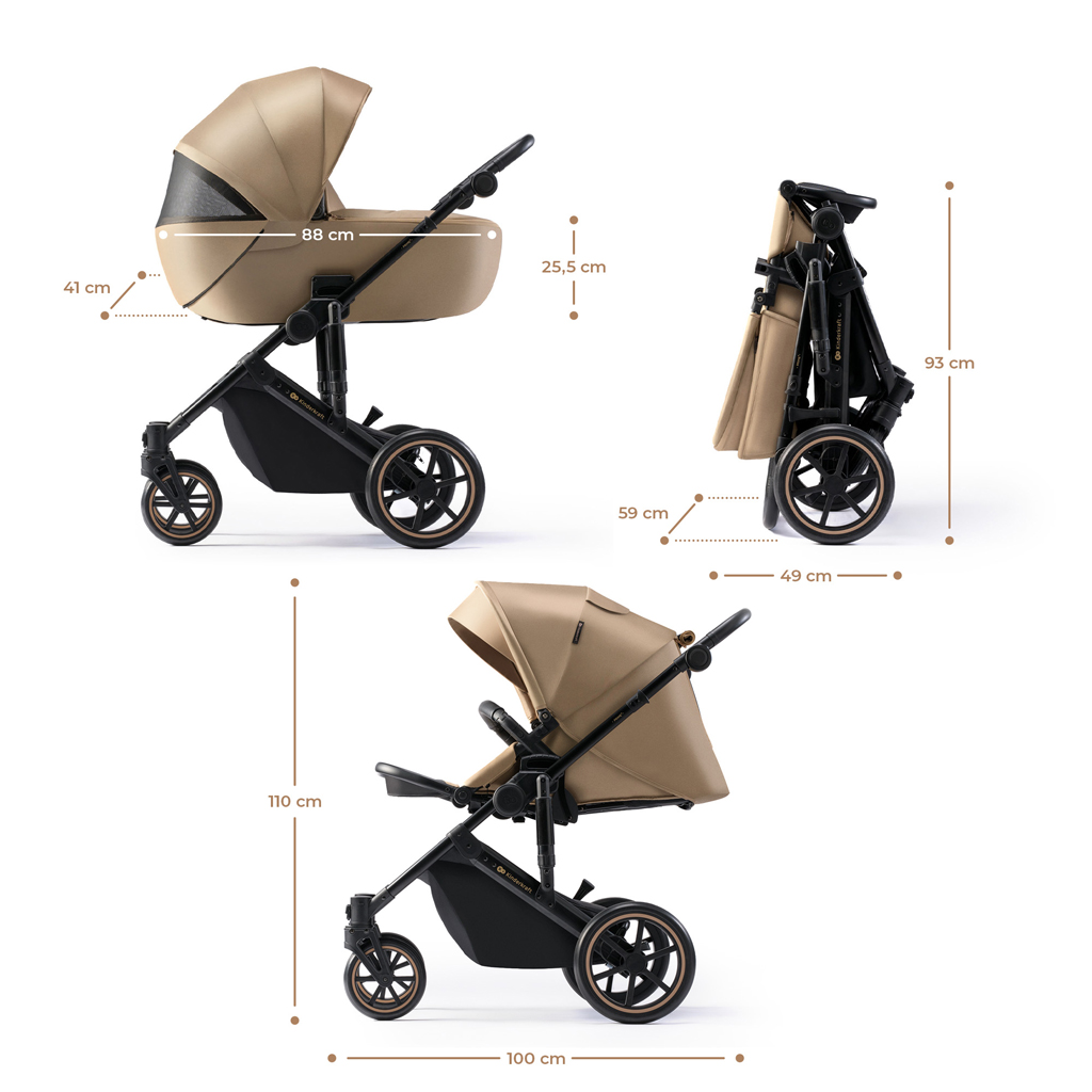 KINDERKRAFT SELECT Kočárek kombinovaný 3v1 Prime 2 Sandrose Beige, Premium