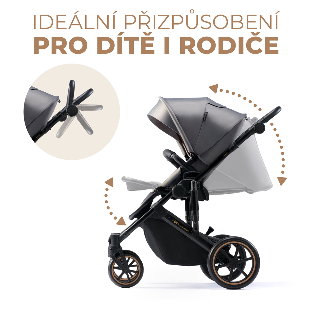 KINDERKRAFT SELECT Kočárek kombinovaný 3v1 Prime 2 Shadow Grey, Premium