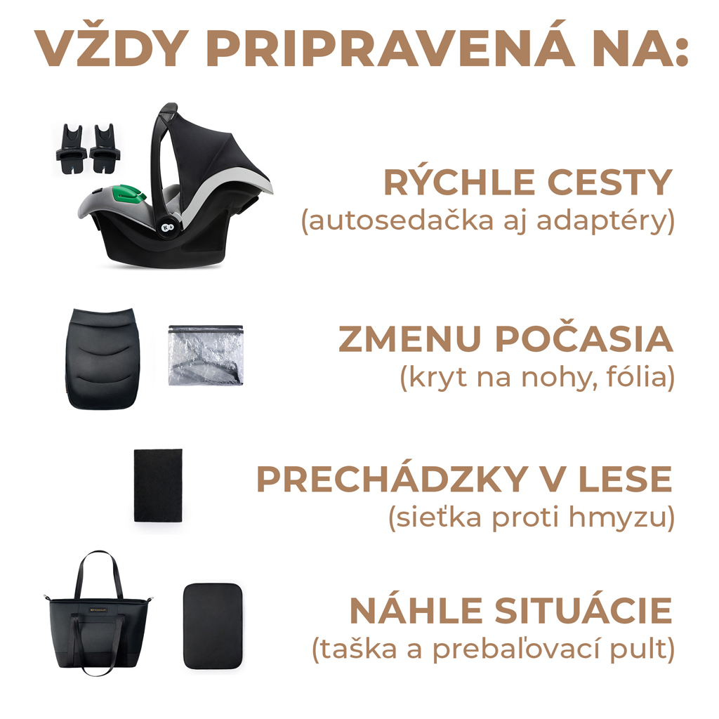 KINDERKRAFT SELECT Kočárek kombinovaný 3v1 Prime 2 Venezian Black, Premium