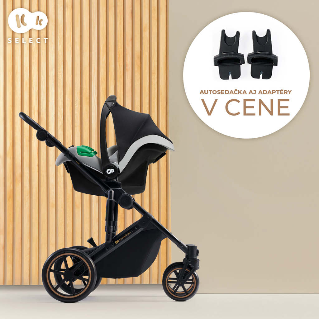 KINDERKRAFT SELECT Kočárek kombinovaný 3v1 Prime 2 Venezian Black, Premium