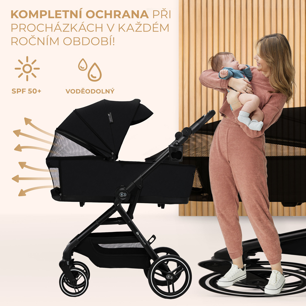KINDERKRAFT SELECT Kočárek kombinovaný Yoxi 3v1 Pure Black