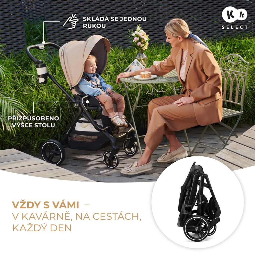 KINDERKRAFT SELECT Kočárek kombinovaný Yoxi 3v1 Pure Black