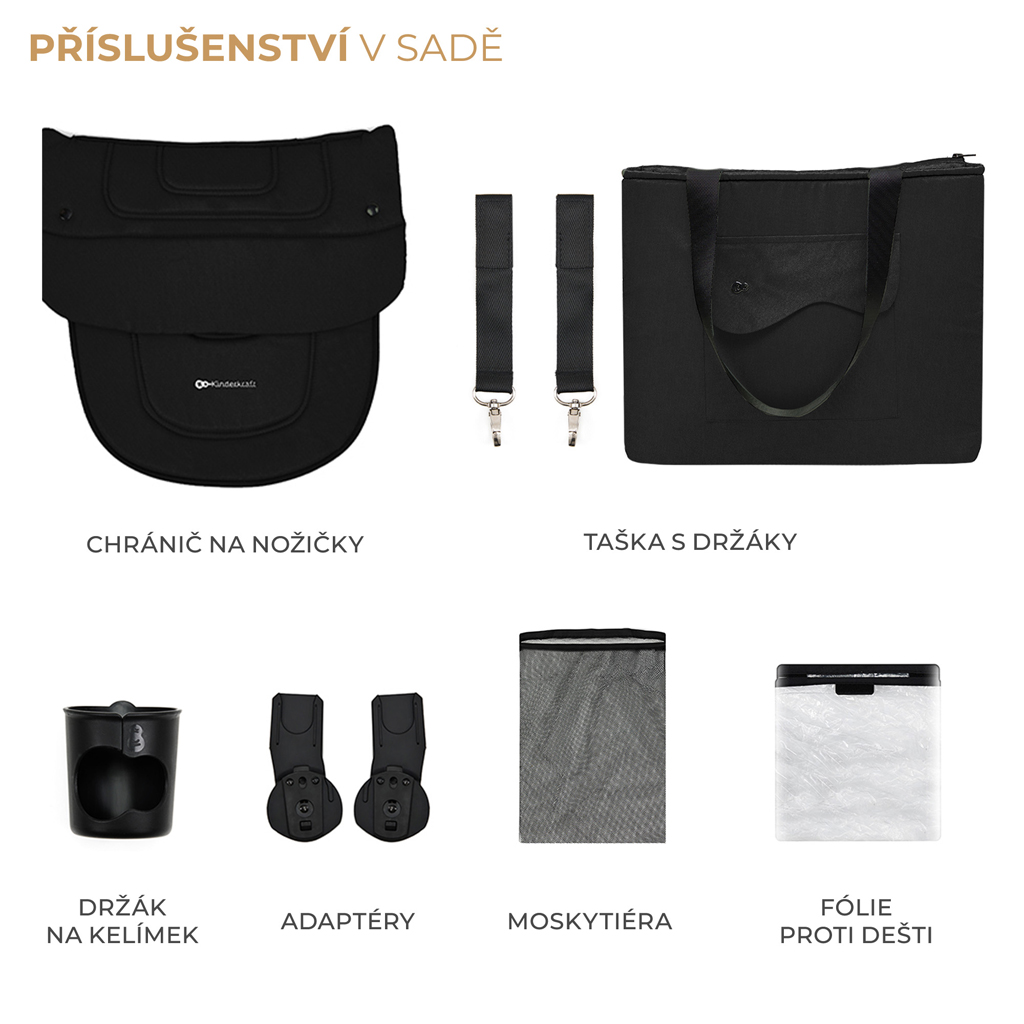 KINDERKRAFT SELECT Kočárek kombinovaný Yoxi 3v1 Pure Black