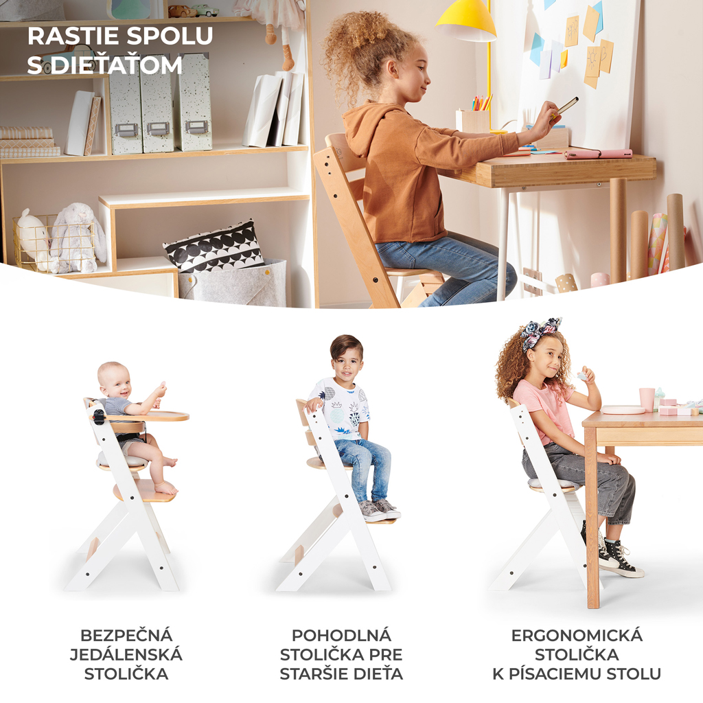 KINDERKRAFT Židlička jídelní Enock Grey wooden, Premium