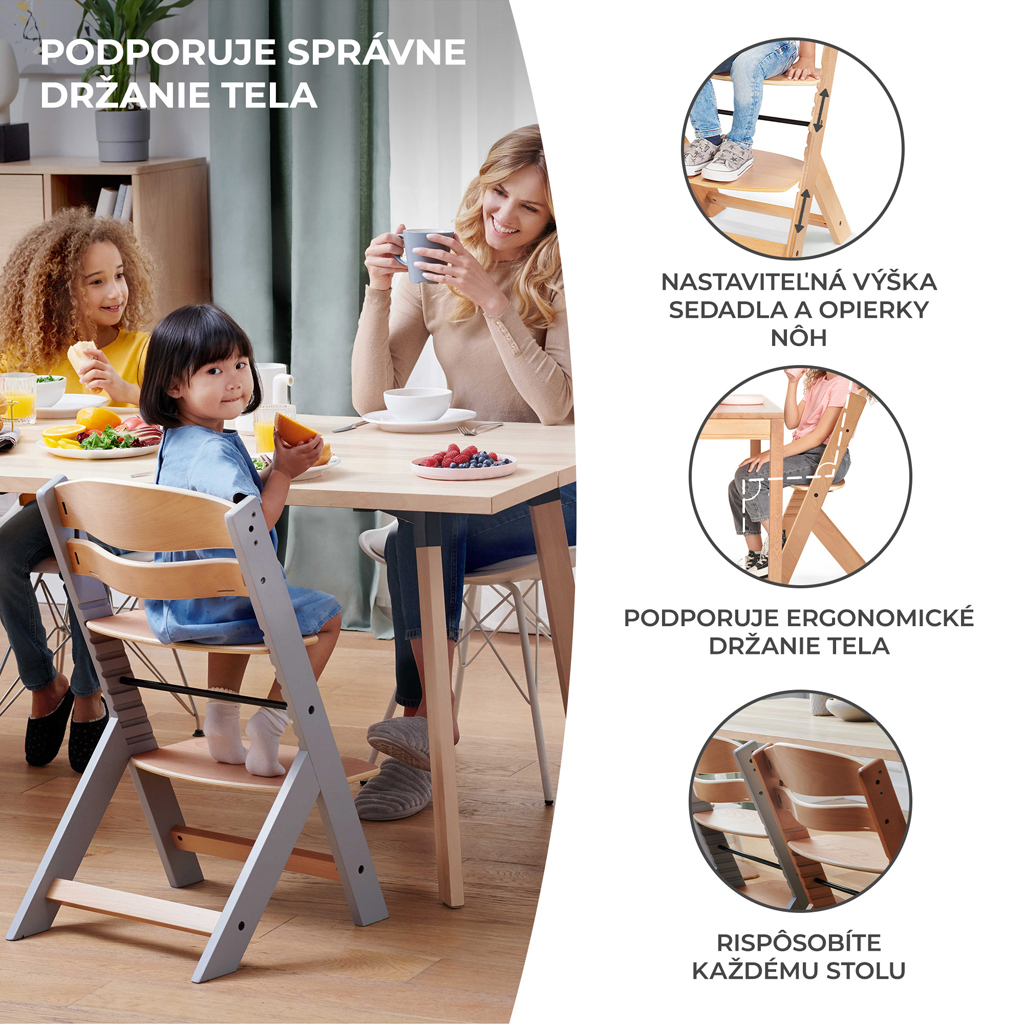 KINDERKRAFT Židlička jídelní Enock White wooden, Premium