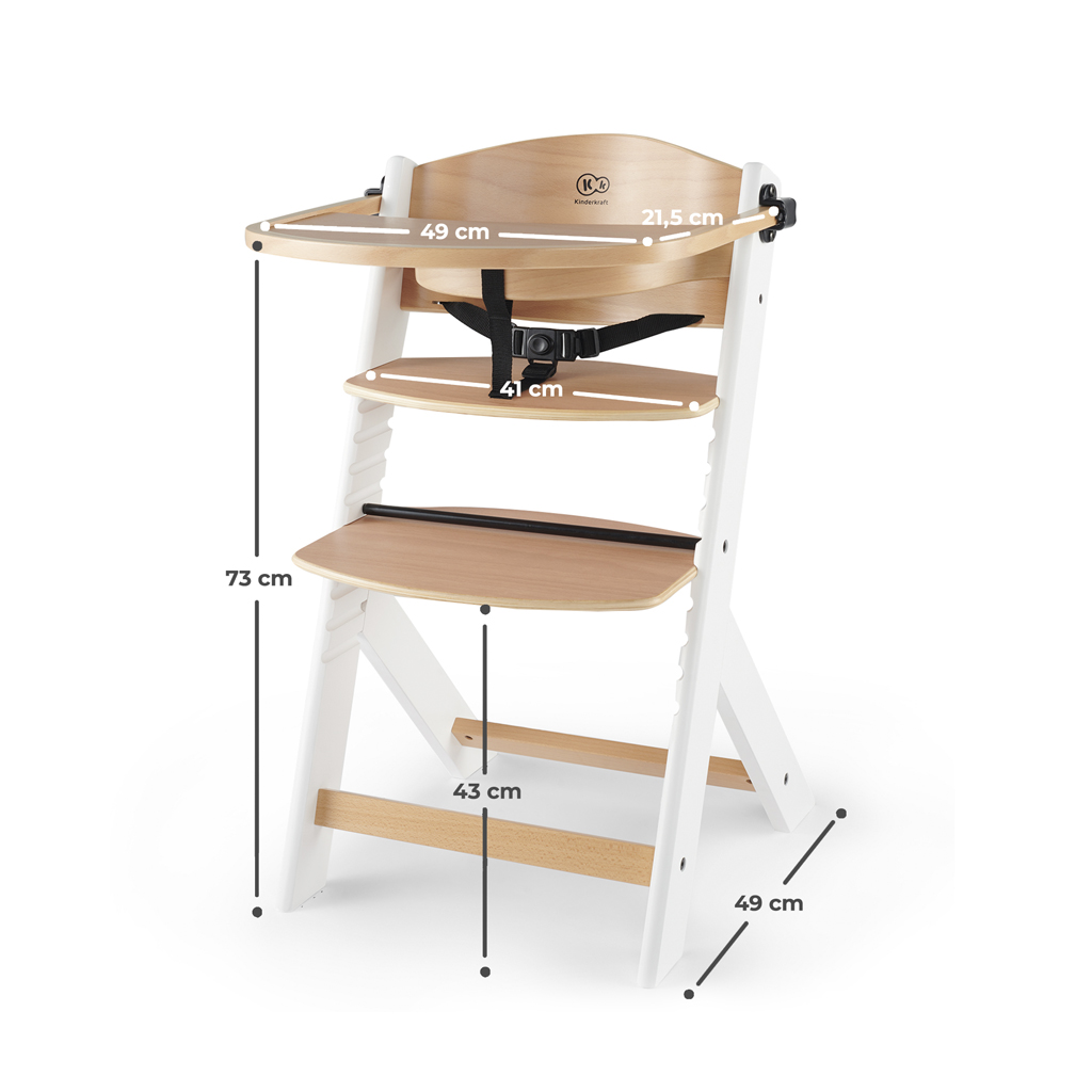 KINDERKRAFT Židlička jídelní Enock White wooden, Premium