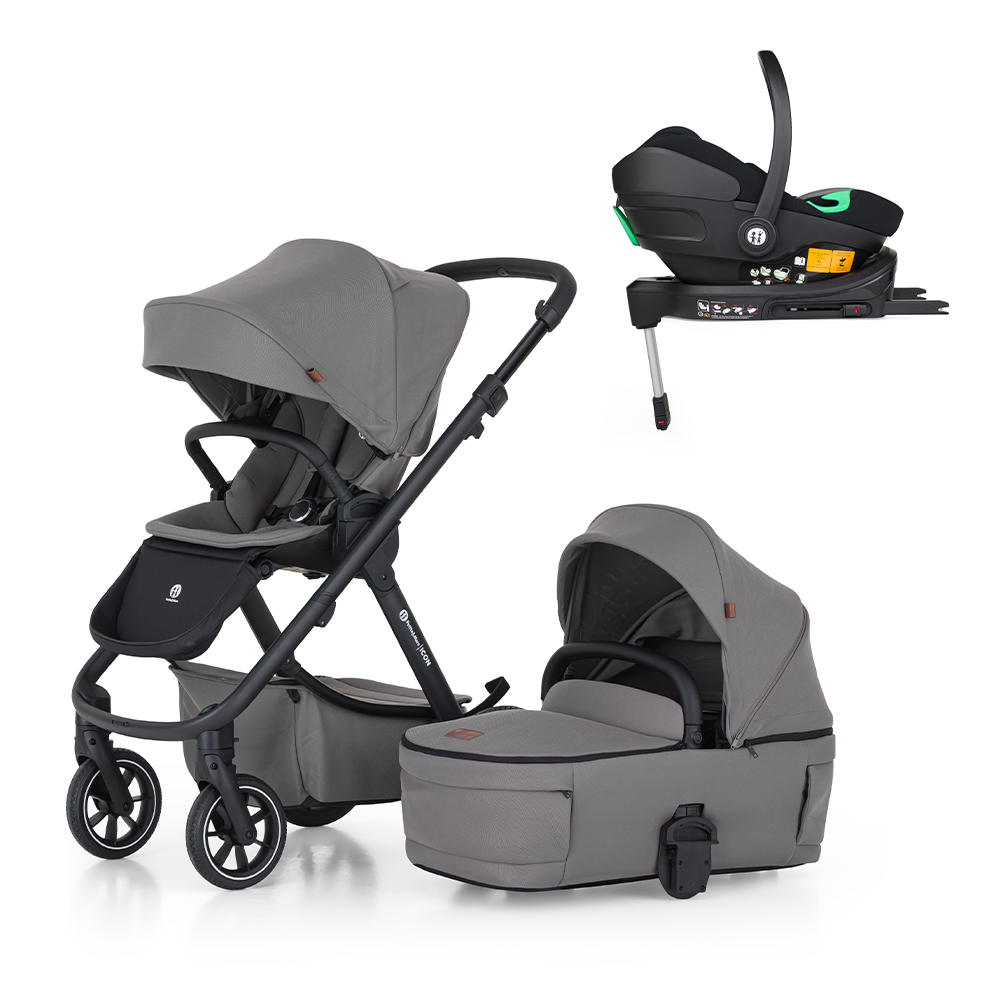 PETITE&amp;MARS Kočárek kombinovaný ICON 2v1 Dove Grey LITE RWS + Core Pro i-Size Black Grey + Báze