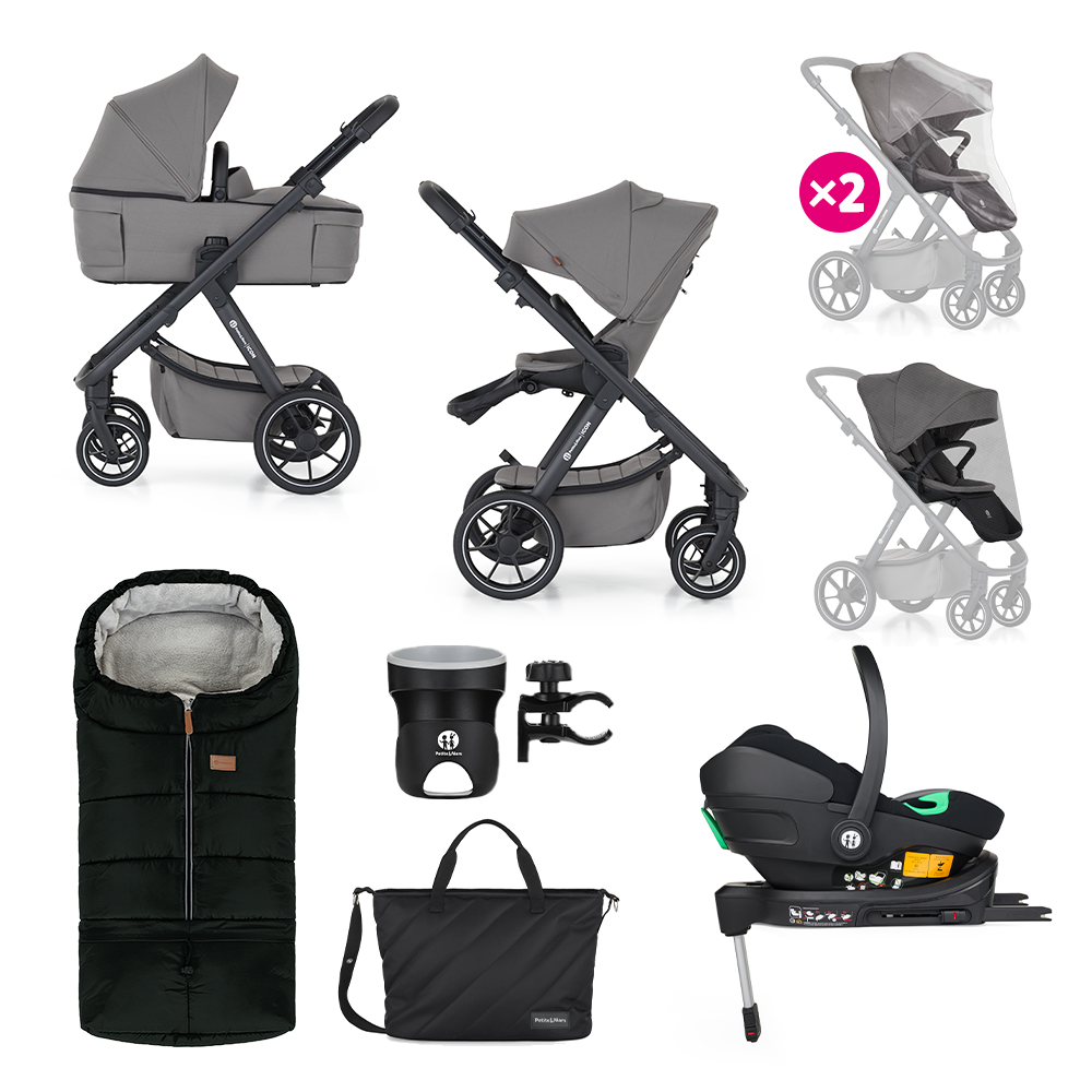 PETITE&amp;MARS Kočárek kombinovaný ICON 2v1 Dove Grey XXL RWS + Core Pro i-Size Black Grey + Báze