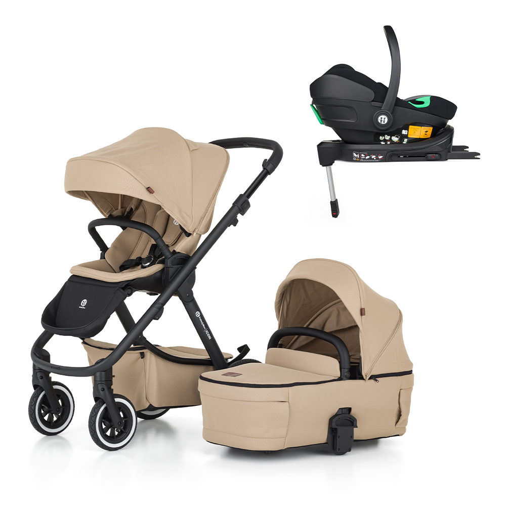 PETITE&amp;MARS Kočárek kombinovaný ICON 2v1 Mocha Beige LITE AIR + Core Pro i-Size Black Grey + Báze