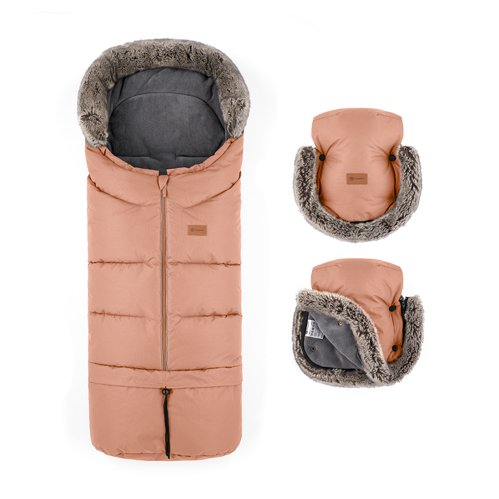 PETITE&amp;MARS Set zimní fusak Arctic 4v1 + rukavice na kočárek Furry Pastel Peach
