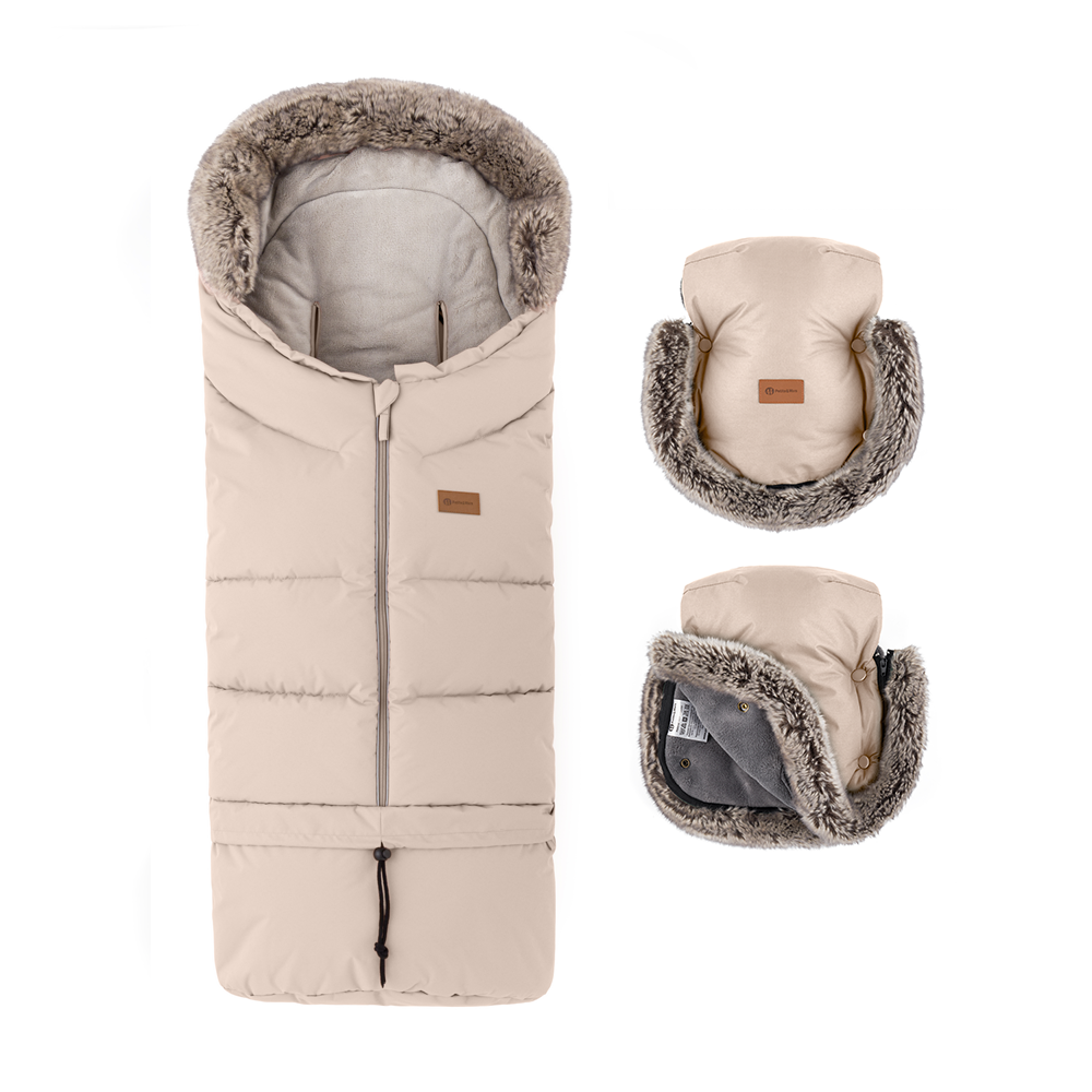 PETITE&amp;MARS Set zimní fusak Arctic 4v1 + rukavice na kočárek Furry Rose Petal