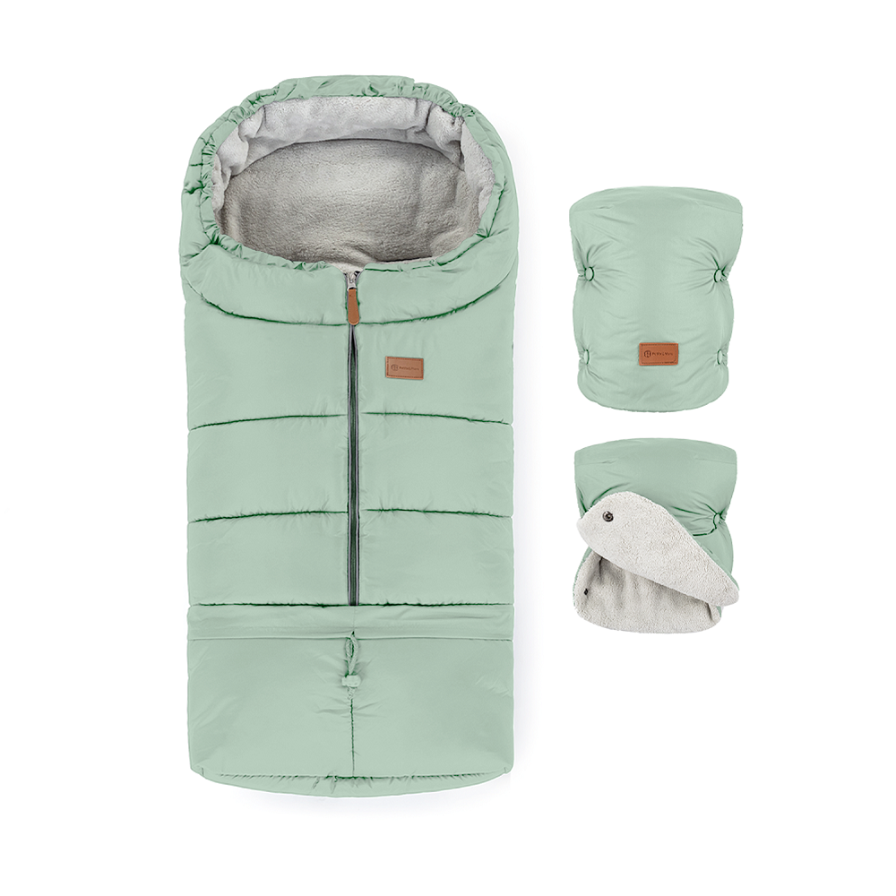 PETITE&amp;MARS Set zimní fusak Jibot 3v1 + rukavice na kočárek Jasie Pale Eucalypt