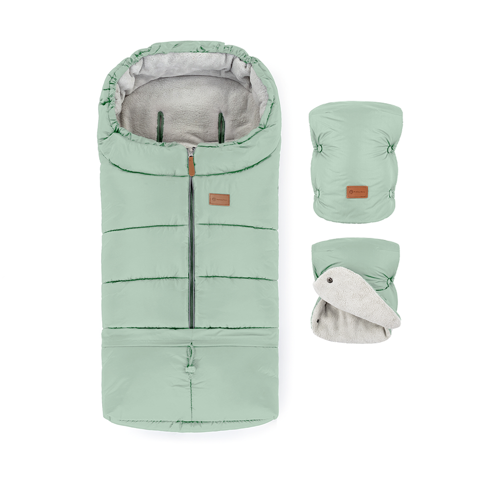 PETITE&amp;MARS Set zimní fusak Jibot 3v1 + rukavice na kočárek Jasie Pale Eucalypt