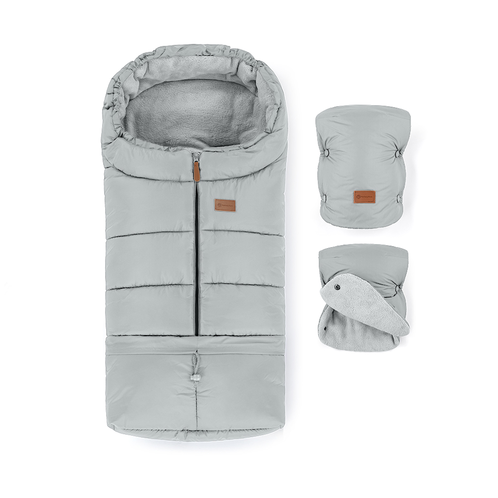 PETITE&amp;MARS Set zimní fusak Jibot 3v1 + rukavice na kočárek Jasie Quiet Grey