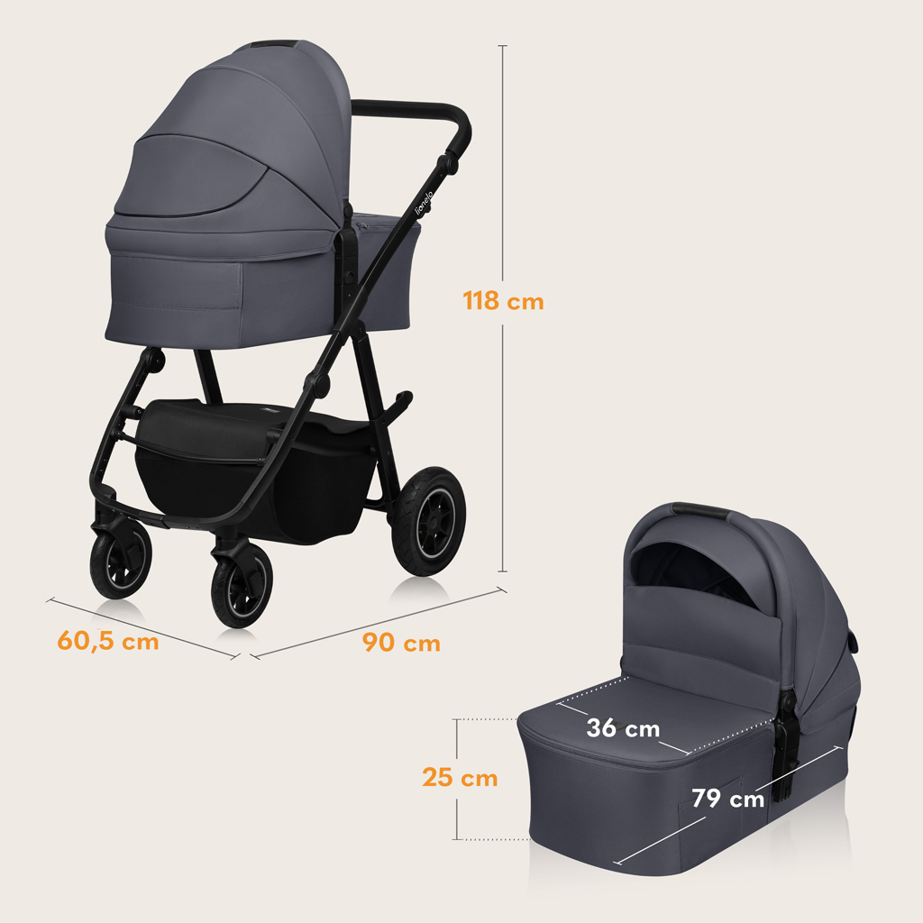 LIONELO Kočárek kombinovaný Amber Plus 3v1 Grey Graphite