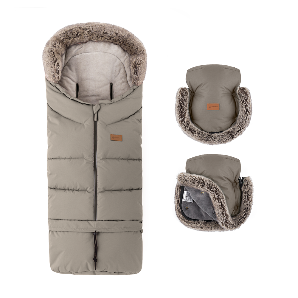 PETITE&amp;MARS Set zimní fusak Arctic 4v1 + rukavice na kočárek Furry Mocha Mousse