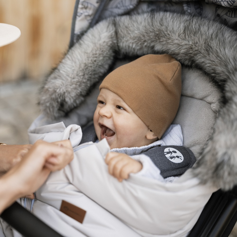 PETITE&amp;MARS Set zimní fusak Arctic 4v1 + rukavice na kočárek Furry Mocha Mousse