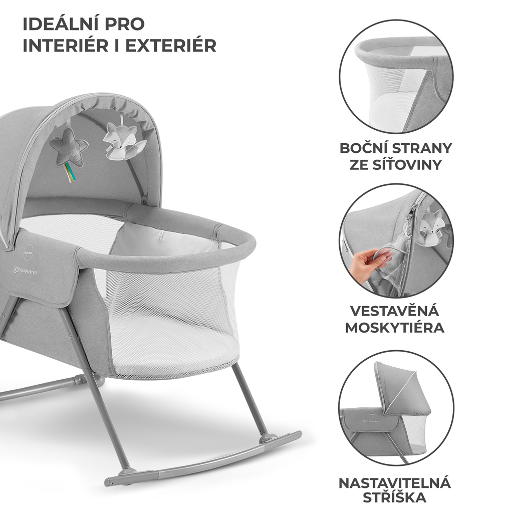 KINDERKRAFT Postýlka dětská 3v1 Lovi Gray