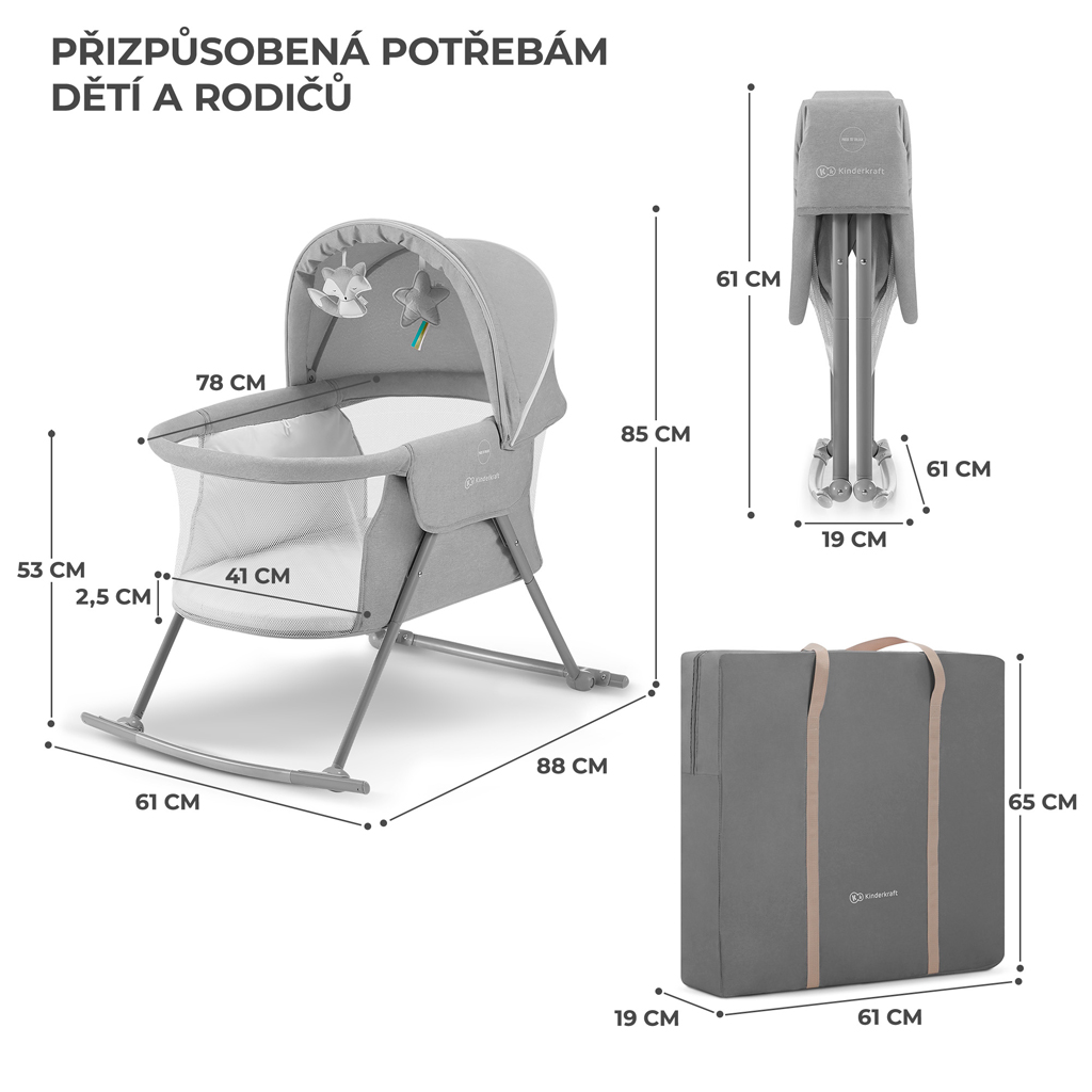 KINDERKRAFT Postýlka dětská 3v1 Lovi Gray