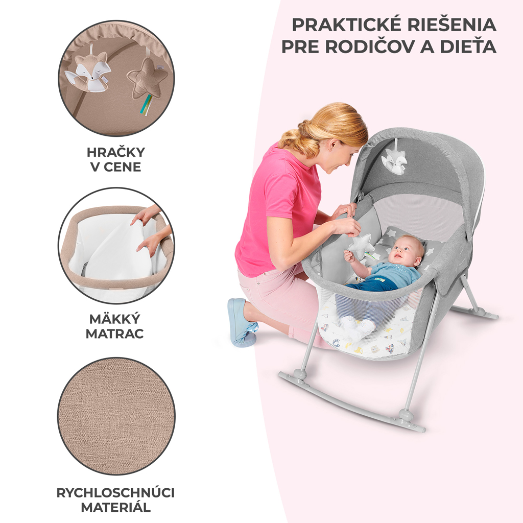 KINDERKRAFT Postýlka dětská 3v1 Lovi Beige