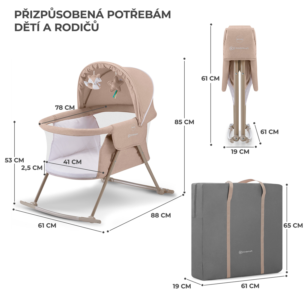 KINDERKRAFT Postýlka dětská 3v1 Lovi Beige