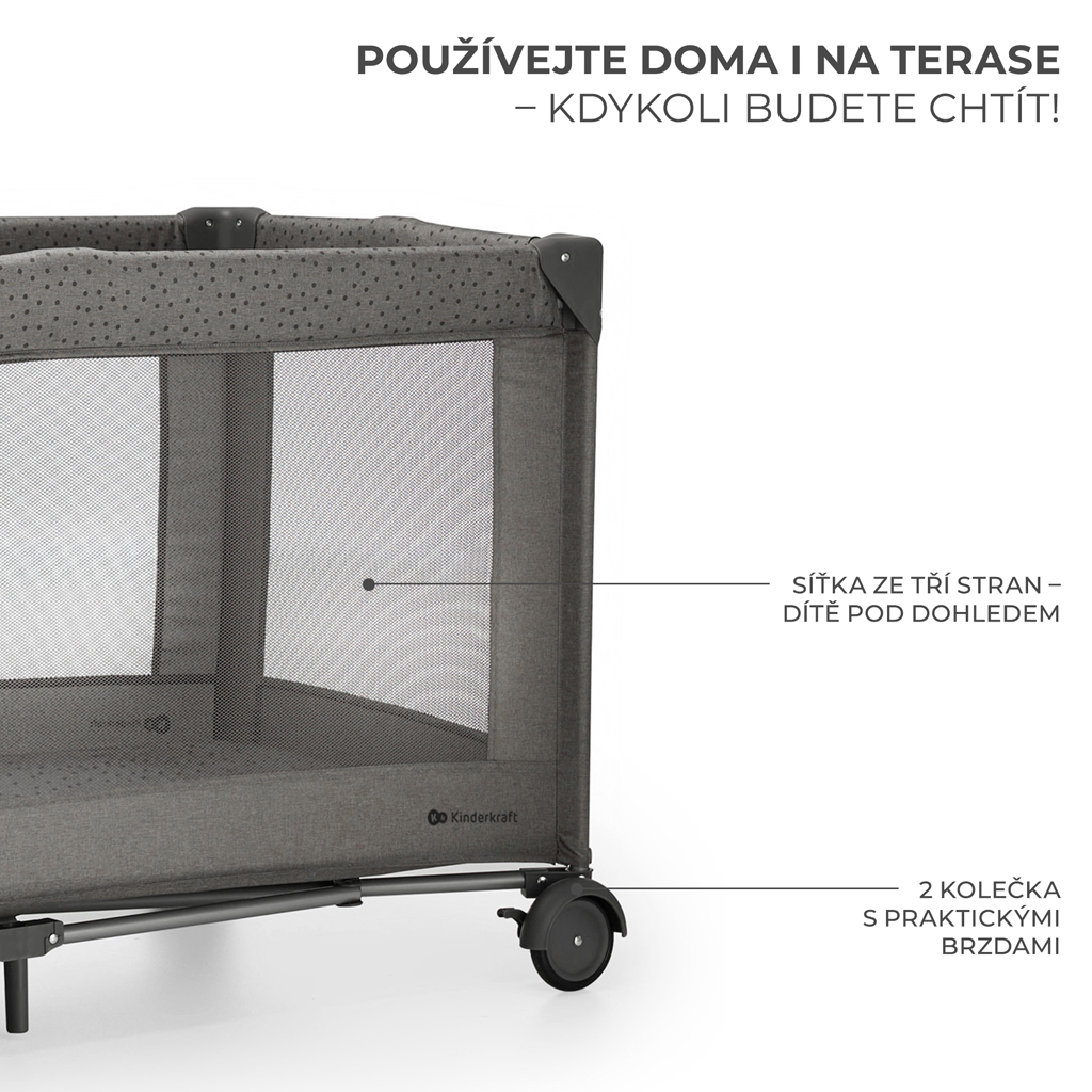 KINDERKRAFT Postýlka cestovní Joy 2 s doplňky Dark grey
