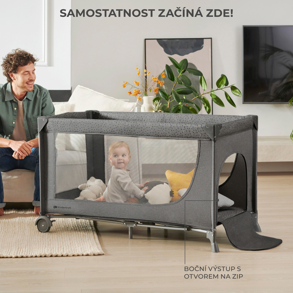 KINDERKRAFT Postýlka cestovní Joy 2 s doplňky Dark grey