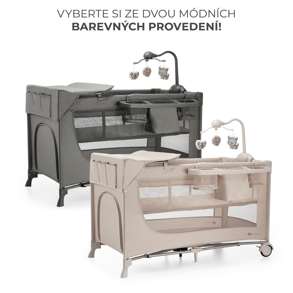 KINDERKRAFT Postýlka cestovní Joy 2 s doplňky Dark grey