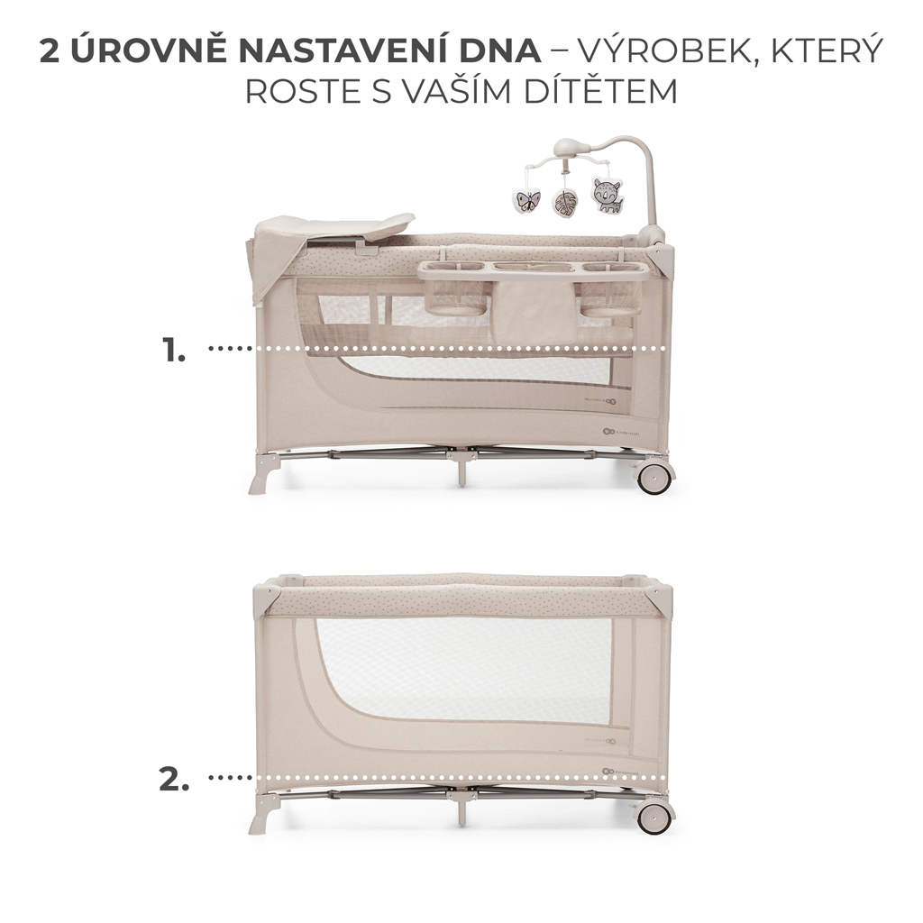 KINDERKRAFT Postýlka cestovní Joy 2 s doplňky Beige