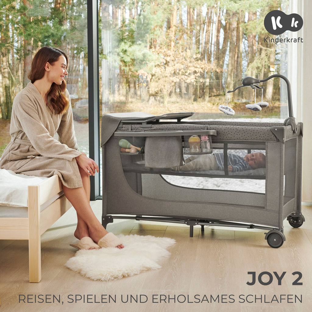 KINDERKRAFT Postýlka cestovní Joy 2 s doplňky Beige