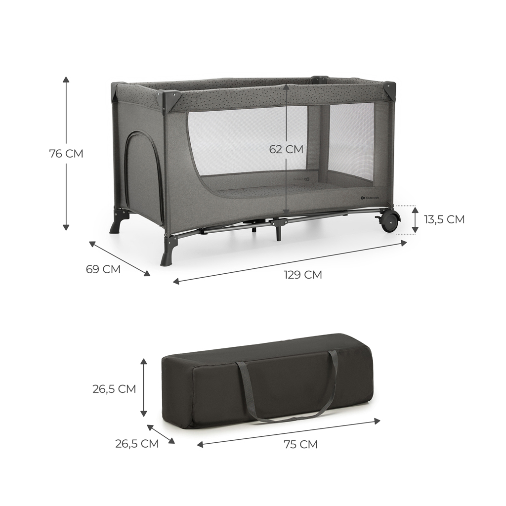 KINDERKRAFT Postýlka cestovní Joy 2 Dark grey